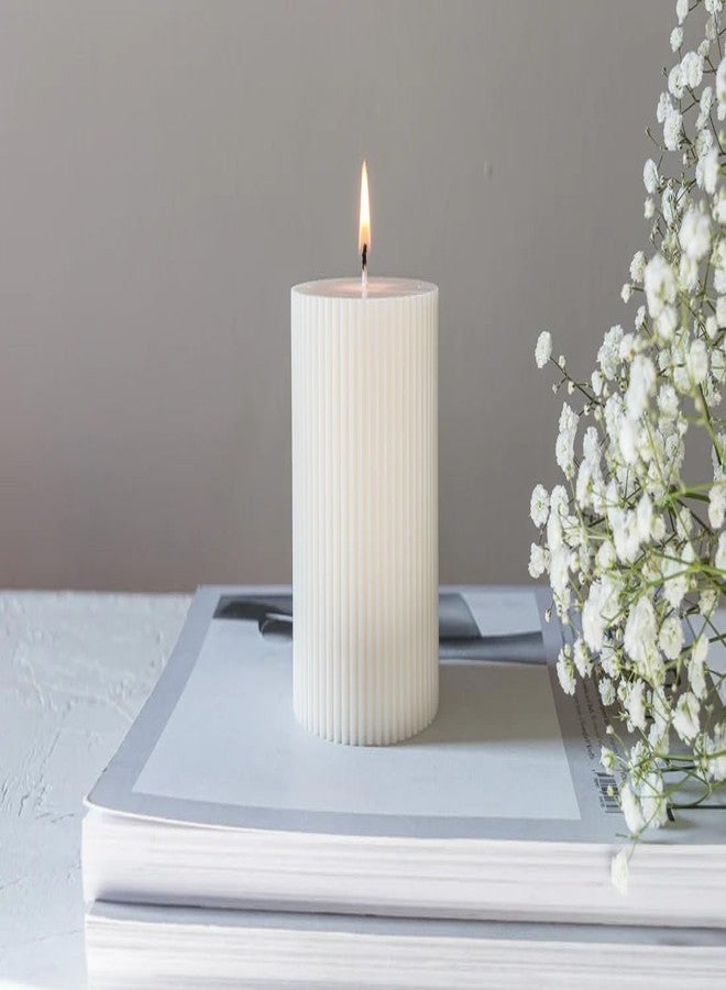 Luces White Soy Wax Pillar Candle Set Of 3 Pcs Ribbed Vanilla Scented Pillar Candles For Home Decor Diwali Wedding Valentine Church X-Mass Spa Dinner Table - Image 3